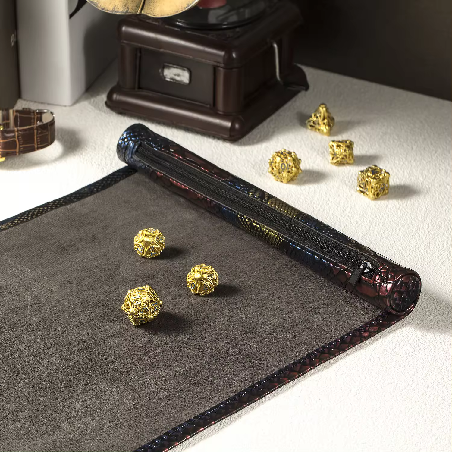 PU Leather Dice Roll Mat (Brown/Grey Mat) - Image 2